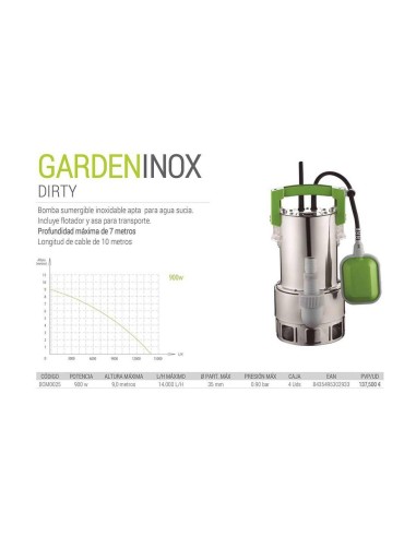 BOMBA SUMERGIBLE AGUAS SUCIAS GARDEN INOX DIRTY
