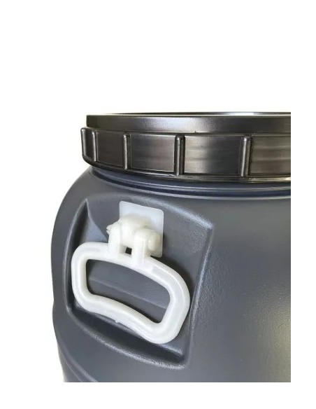 Bidón de Plástico Alimentario con Asas y Boca Ancha | Gris | Hermético