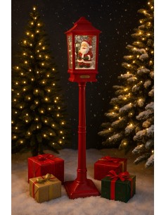 Farol Rojo Santa LED con Nieve y Música | Iberogarden
