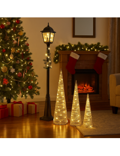 Set 3 Conos LED Ratán Blanco 20x80 – Decoración Navideña