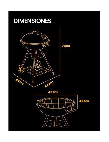 Barbacoa de Carbón Dakota 45 cm | Portátil, con Tapa y Ruedas | Estilo