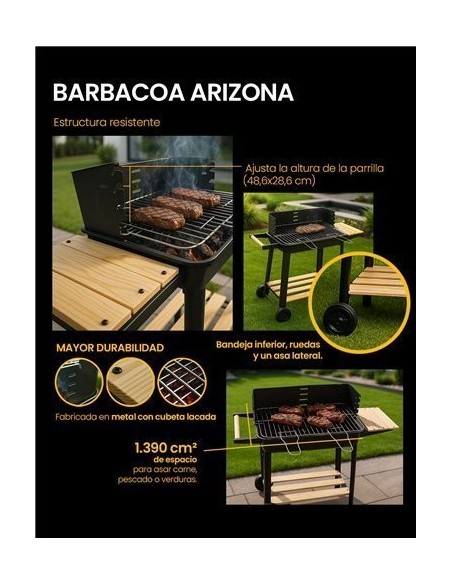Barbacoa de Carbón Arizona | Parrilla Cromada 50×30 cm,